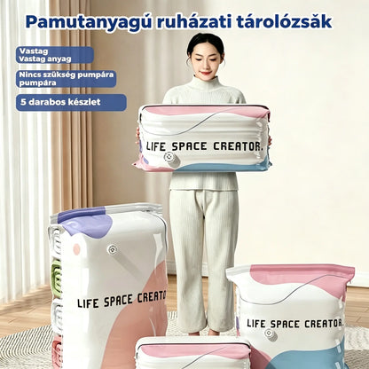 👕📦 [5 darabos szett! ] Vákuumos ruhákhoz való tárolózsákok — Pumpa nélkül | Vastagított kialakítás dupla rétegű tömítésekkel a kipukkadás és a légszivárgás hatékony megakadályozása érdekében.