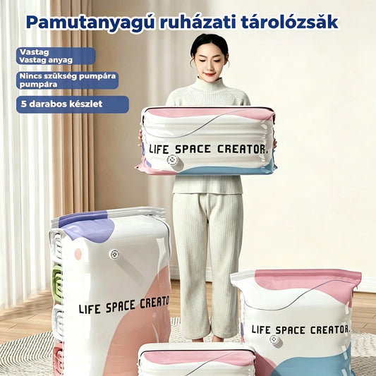 👕📦 [5 darabos szett! ] Vákuumos ruhákhoz való tárolózsákok — Pumpa nélkül | Vastagított kialakítás dupla rétegű tömítésekkel a kipukkadás és a légszivárgás hatékony megakadályozása érdekében.