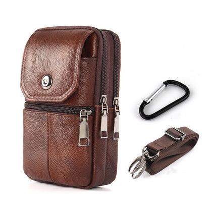 Riñonera/bolso para teléfono móvil de estilo retro para hombre, confeccionado en piel de vacuno de grano superior seleccionada, resistente al desgaste e impermeable.