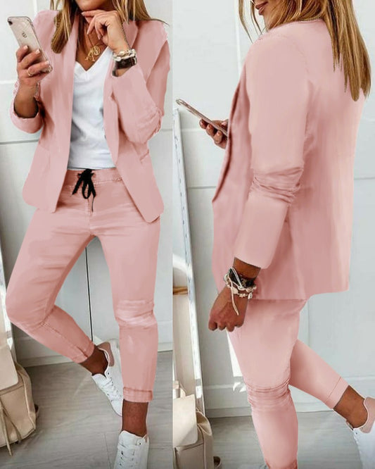 💎【50% de descuento】Conjunto de abrigo y pantalón para mujer, corte entallado, tejido suave (40-100 kg)