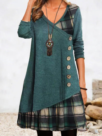 👗Nueva colección otoño 2026: Vestido elegante e informal con escote en V, mangas largas y estampado a la moda.