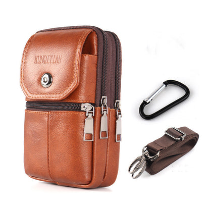 Riñonera/bolso para teléfono móvil de estilo retro para hombre, confeccionado en piel de vacuno de grano superior seleccionada, resistente al desgaste e impermeable.