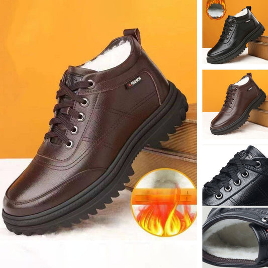 👞【39-44】 Zimní zahuštěné teplé nadýchané kožené boty s tlustou podrážkou pro muže