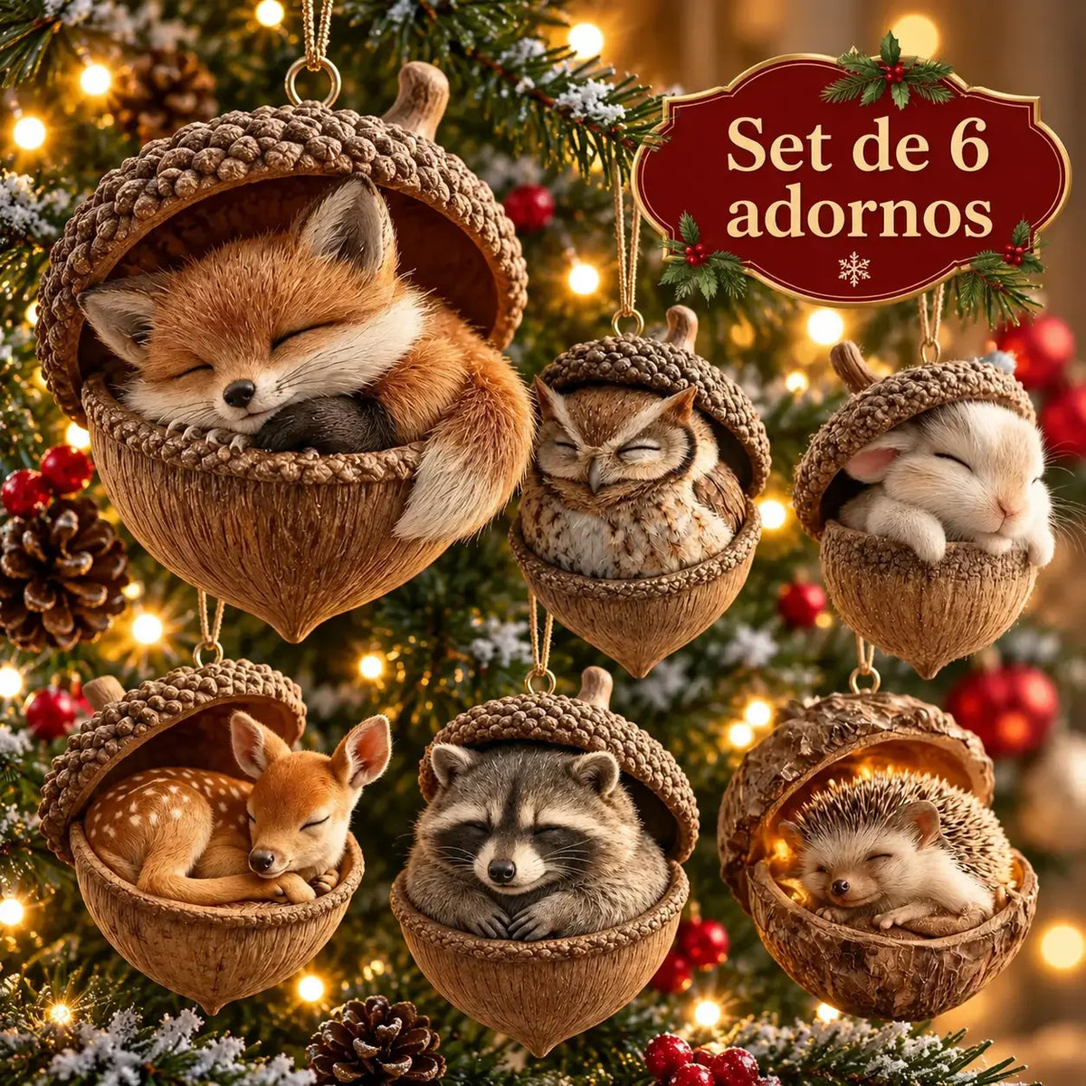 🔥【Compra 6, llévate 6 gratis】🐿️🦉Adorno de animales del bosque para el árbol de Navidad