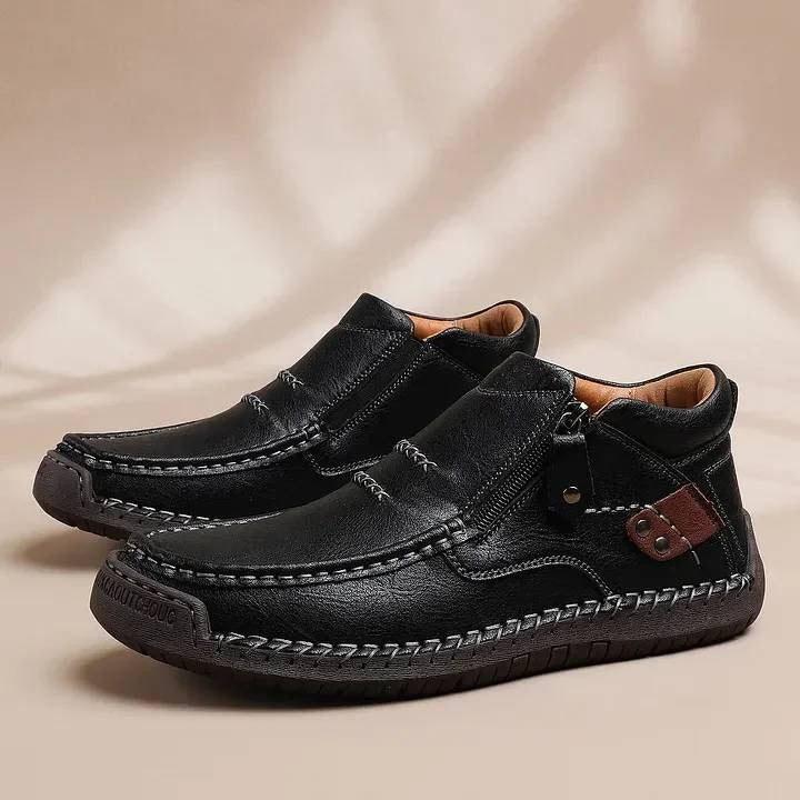🔥【38-48】👞Botas de conducción antideslizantes hechas a mano de cuero premium para hombre: punta ancha, soporte de arco