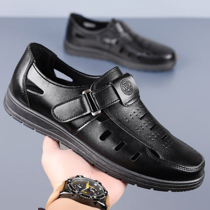 【39-44】👞Sandalias casuales antideslizantes de cuero genuino transpirables con diseño calado para hombre, colección verano 2026