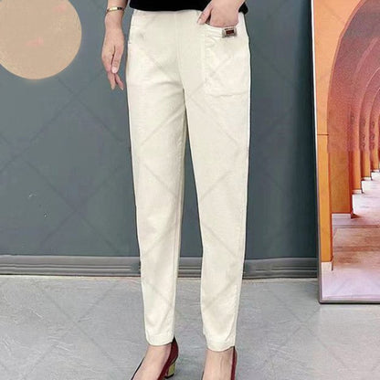 🔥【M-6XL】Pantalones casuales versátiles microelásticos de talla grande para mujer_4240595