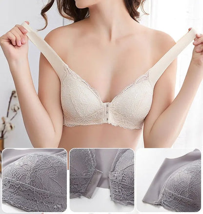 【Compre 1 y obtenga 1 gratis】Sujetador de encaje de talla grande sin hebilla delantera con aros