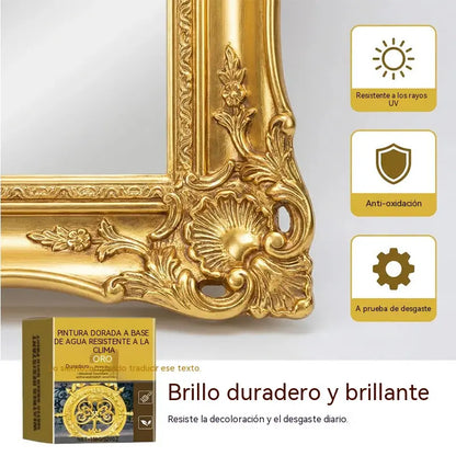 🥳💞 Pintura dorada resistente a la intemperie: a base de agua, brillo intenso. Segura para metal, madera y piedra. ¡Resiste la lluvia y el sol! 🖌️💛