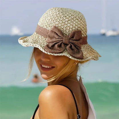 🎀 50% DE DESCUENTO 👒 | Sombrero de paja con lazo retro – Plegable y transpirable para el verano