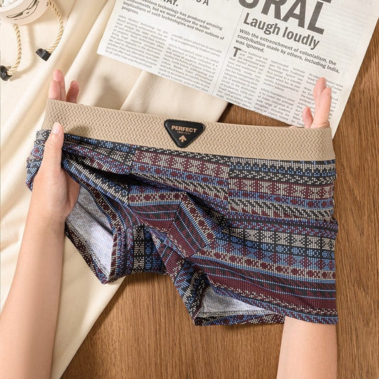 🎁【paquete de 4】Calzoncillos bóxer de algodón premium para hombre, diseño retro, panel de malla transpirable, cintura sin costuras, ropa interior que absorbe la humedad,_4239479