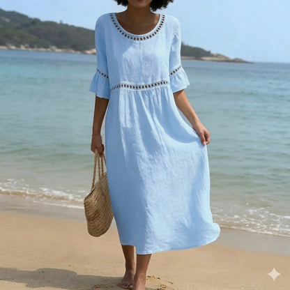 【Producto nuevo, 50% solo hoy!!】💎2026 Alta calidad💎【S-3XL】Vestido de mujer de algodón y lino, con mangas abullonadas, transpirable, suave y cómodo