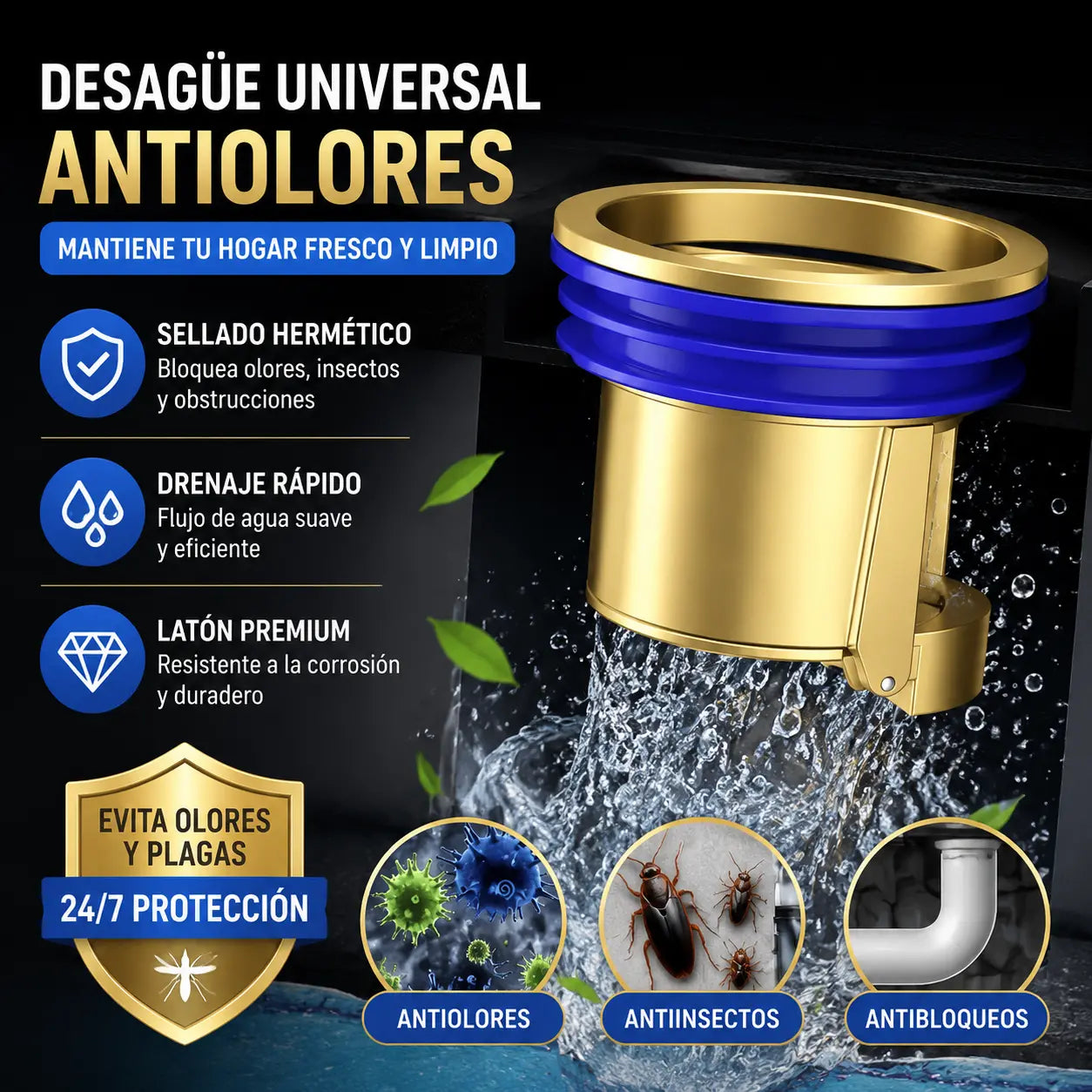 🔥¡Compra 1 y llévate 1 GRATIS!🔥 Desagüe universal de latón para suelo con núcleo desodorizante antiolor 🚿✨