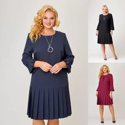 💌😘【S-5XL】👗Vysoce kvalitní elegantní šaty v jednobarevné barvě