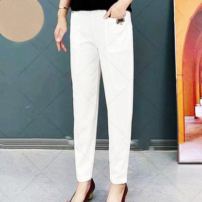 🔥【M-6XL】Pantalones casuales versátiles microelásticos de talla grande para mujer_4240595