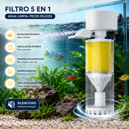 🐟Sistema de circulación de agua de acuario con filtro 3 en 1, funcionamiento silencioso.