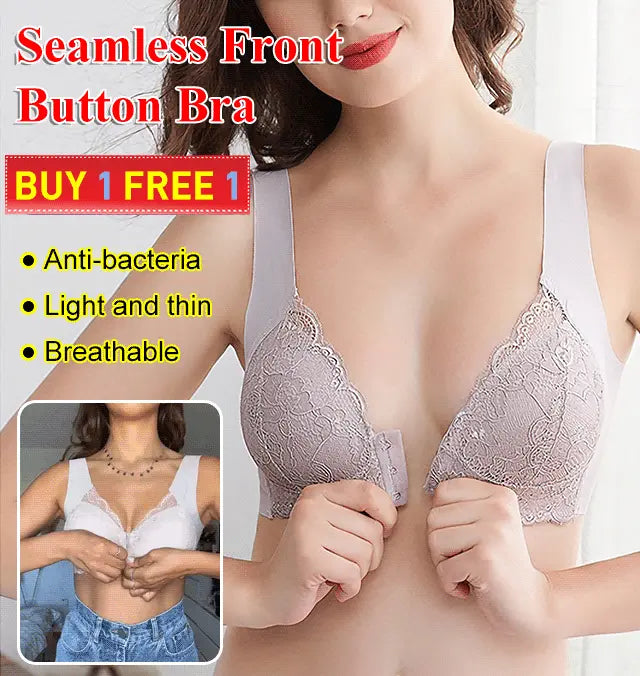 【Compre 1 y obtenga 1 gratis】Sujetador de encaje de talla grande sin hebilla delantera con aros