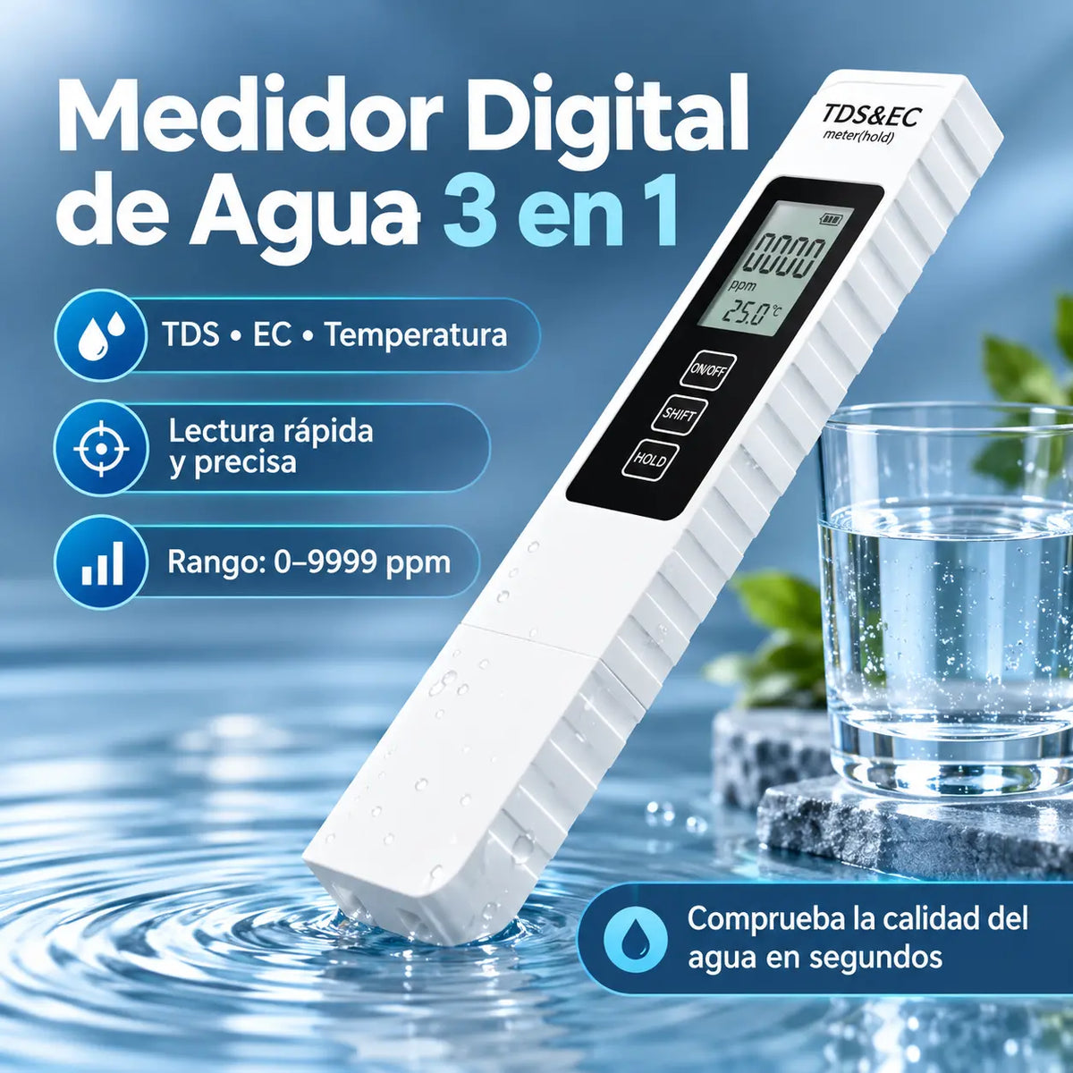 💧Compra 1 y recibe 1 gratis🔍 Medidor TDS Digital 3 en 1 para Agua – Comprueba la Calidad del Agua en Segundos ✨
