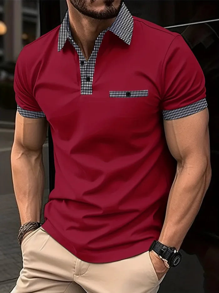 👔【S-3XL】Letní pánská letní mikina s knoflíkem a barevným blokem Polo