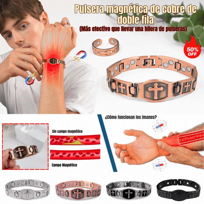 Vegyél egyet, kapsz egyet ingyen 🎁💙 Feraco Férfi Réz Kereszt Karkötő, Mágneses Gyógyító Karkötő 46 Mágnessel - 99,99% Tiszta Réz_4240789