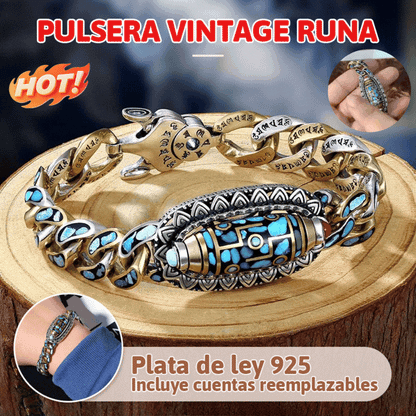 🔥Más vendido ✨ Pulsera retro de plata 925, de seis cifras, turquesa, con mantras y cuentas transferibles