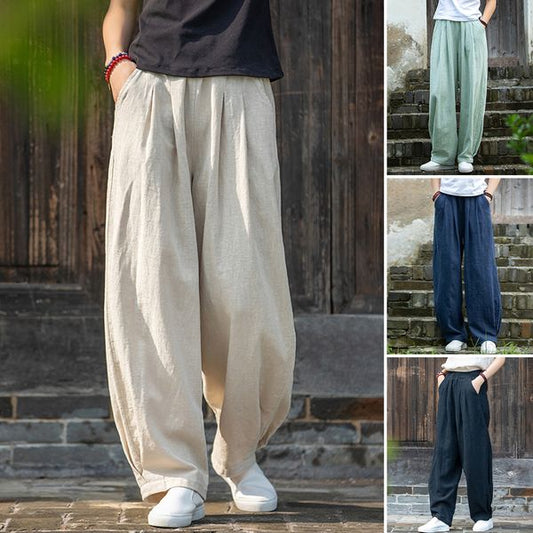🔥【M-4XL】Nové dámské kalhoty s širokými nohavicemi volného střihu po kotníky z bavlny a lnu💨