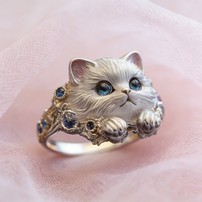 🎁😍🎁😍Dos artículos por solo 23 euros: un sencillo y elegante anillo de gatito de plata de ley 925 con incrustaciones de diamantes.
