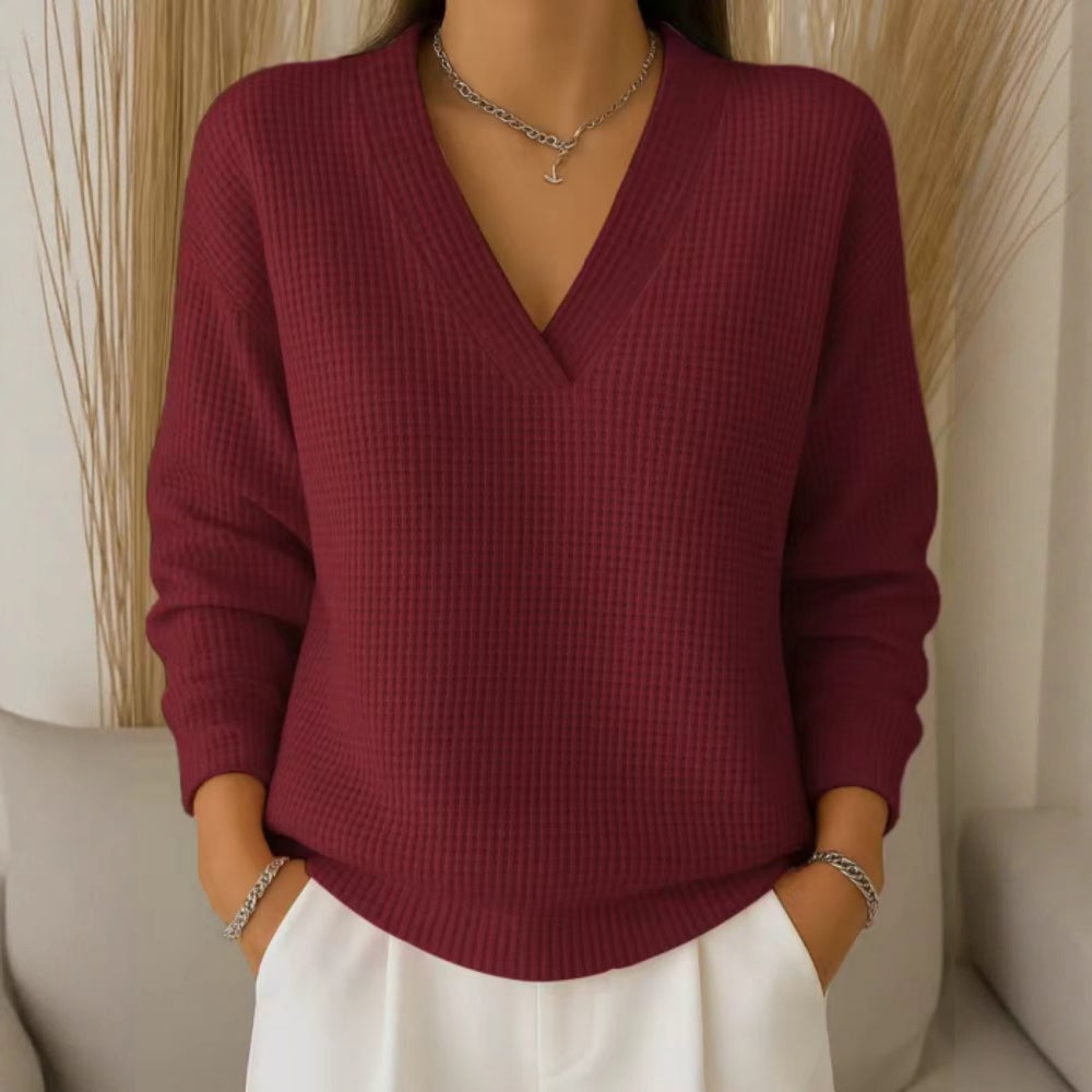 🔥Oferta especial de otoño【S-3XL】2026 Elegante y cómoda blusa de punto con cuello en V para mujer