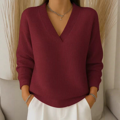 🔥Oferta especial de otoño【S-3XL】2026 Elegante y cómoda blusa de punto con cuello en V para mujer