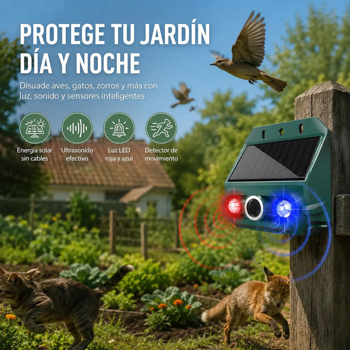 🔥【50% de descuento】🔥Repelente solar ultrasónico para animales para exteriores: puede ahuyentar pájaros y animales.
