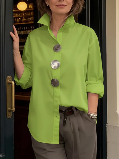 Elegáns ⏰ Új érkezés 2026 🤩 Stílusos és elegáns ❤️ 👉 【S-3XL】Pamut-len keverék ing, állógalléros kialakítással, fém gombokkal