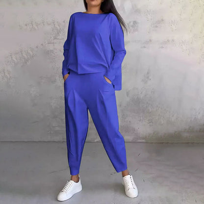 💖[Top + Kalhoty] Módní dvoudílná souprava, jednobarevné ležérní a trendy dámské oblečení, příjemná látka z čisté bavlny_3911988