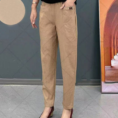 🔥【M-6XL】Pantalones casuales versátiles microelásticos de talla grande para mujer_4240595