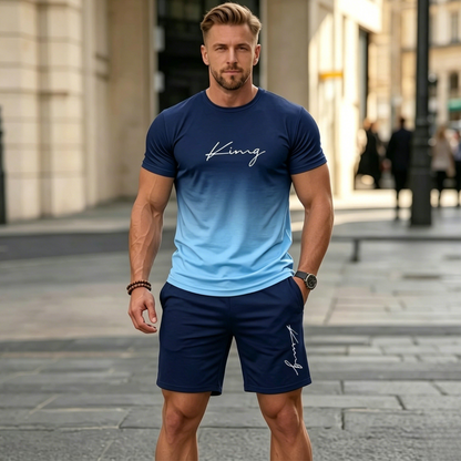 ✨【Pago contra entrega】Conjunto deportivo de verano de 2 piezas para hombre: cómoda camiseta de manga corta y pantalones cortos para el día a día y para estar en casa.