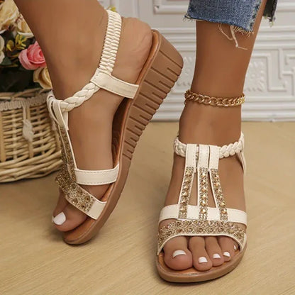 🌟【¡Liquidación de temporada!】👡[34-43] Verano 2024 Nuevas sandalias de cuña con diamantes de imitación para mujer