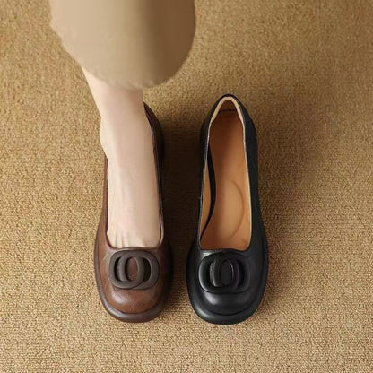 【Korlátozott ajánlat】【35-40】2025 Kényelmes bőr cipők 👠 Retro 5 cm sarok 🌟 Elegáns és sokoldalú