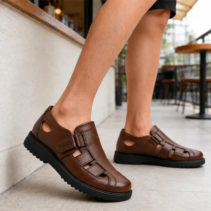 【38-44】👞Sandalias casuales antideslizantes de cuero genuino transpirables con diseño calado para hombre