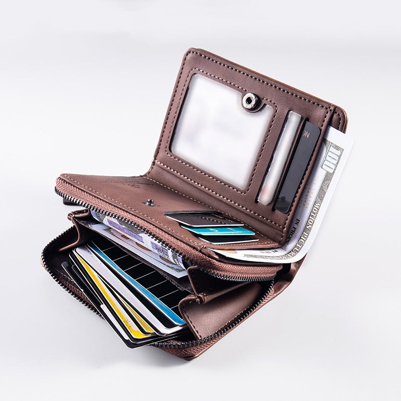 🔥🔥【Disponible en 4 colores】 Cartera de hombre de cuero genuino estilo retro, hecha a mano, con cremallera y ranura para varias tarjetas.