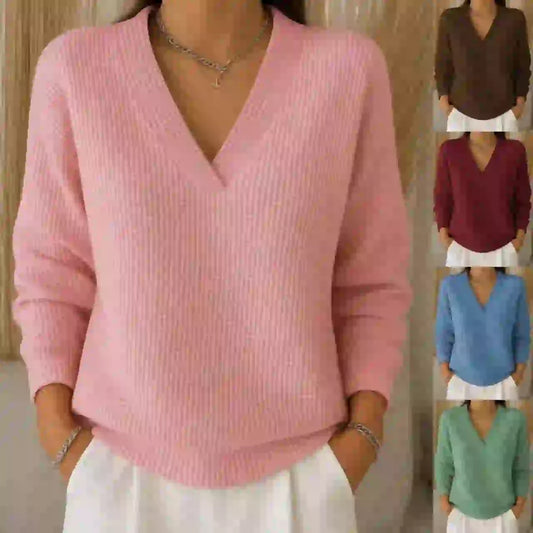 🔥Oferta especial de otoño【S-3XL】2026 Elegante y cómoda blusa de punto con cuello en V para mujer
