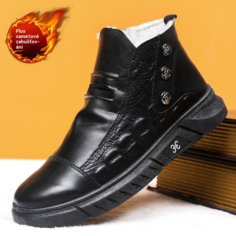 【39-44】⛄Botas de nieve de piel para hombre, forro de piel de algodón, botas de hombre cálidas, antideslizantes, impermeables, cómodas y versátiles.