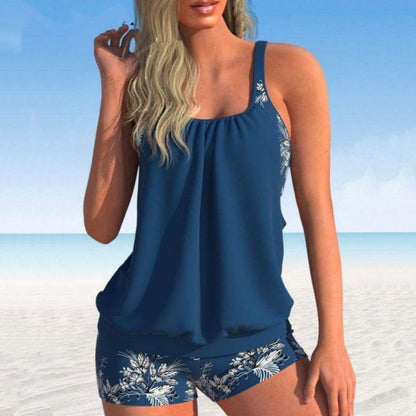 【S-5XL】Chaleco de baño estampado de dos piezas para mujer + calzoncillos bóxer.