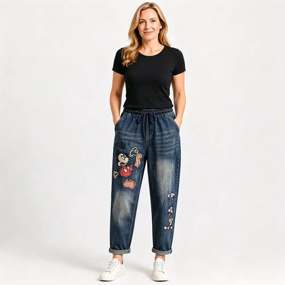 Blugi Dama Retro Lejeri cu Broderie Aplictă & Talie Elastică – Blugi Harem Stil Inedit (Mărimi S-5XL, 2 Culori) 👖✨🍂