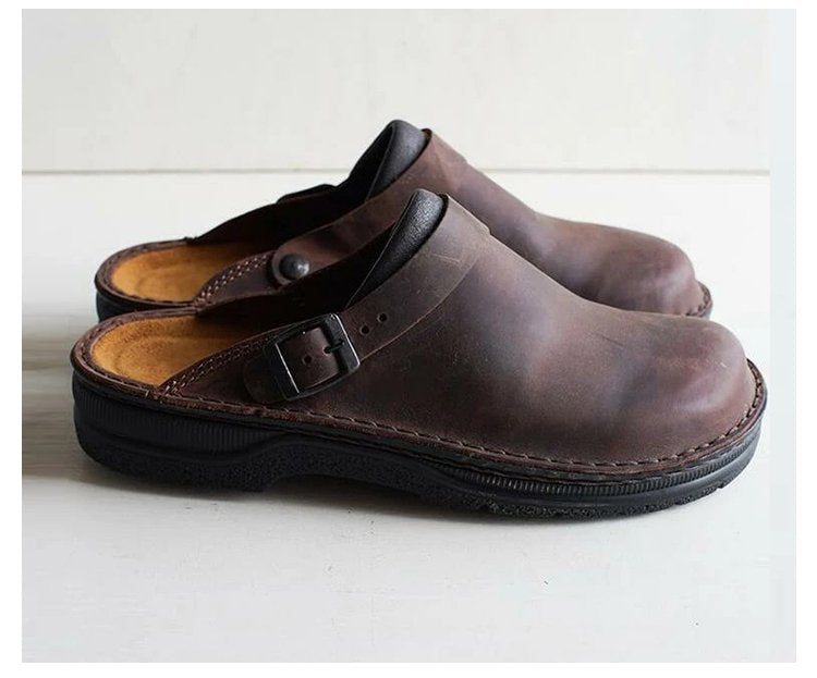✨Pantuflas informales de cuero con suela blanda y punta redonda para hombre (tallas 38-46)