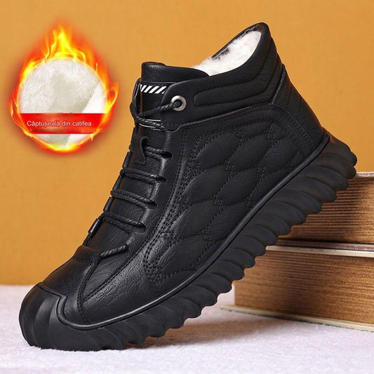 🥾2025 nuevas botas de nieve forradas de cuero para hombres_4148410