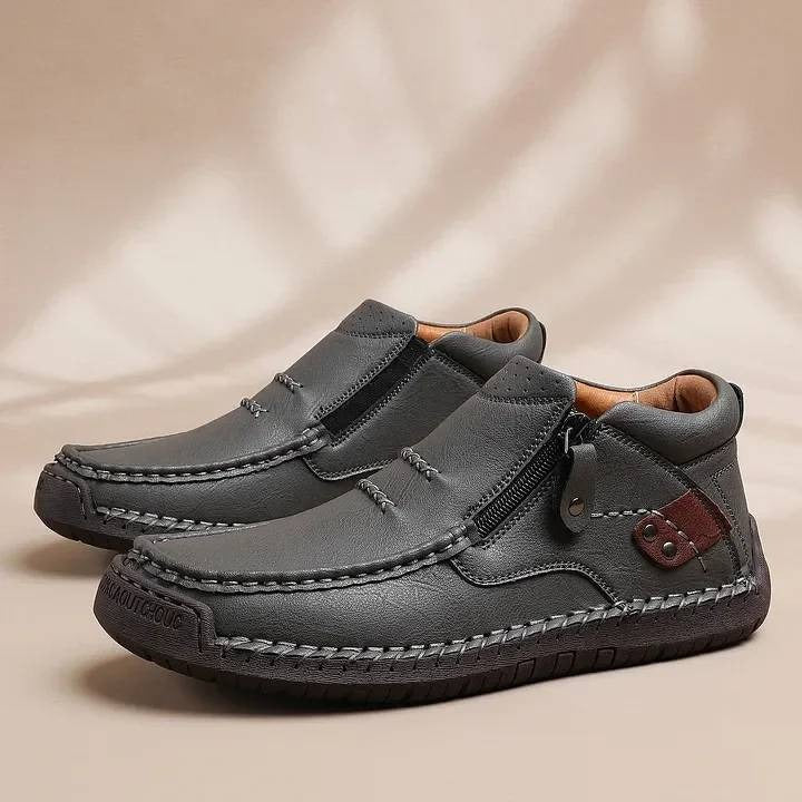 🔥【38-48】👞Botas de conducción antideslizantes hechas a mano de cuero premium para hombre: punta ancha, soporte de arco