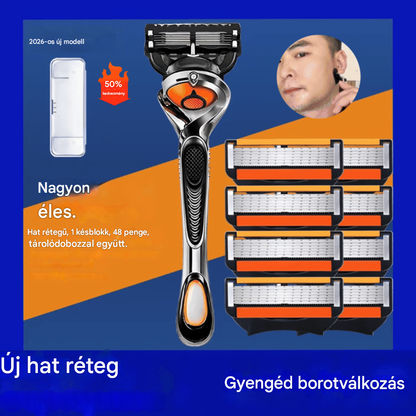 Férfi borotva pótpenge-készlet + nyél - ultraéles rozsdamentes acél pengék a sima borotválkozásért 🪒✨