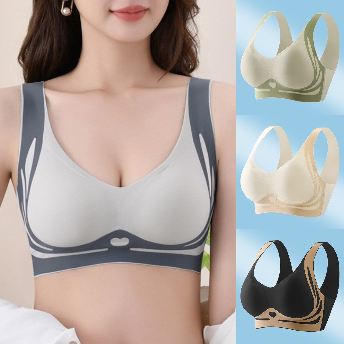 😍【Balení po 4】Bezdrátová podprsenka pro ženy, jednodílná❤️【40-85KG】 3898802