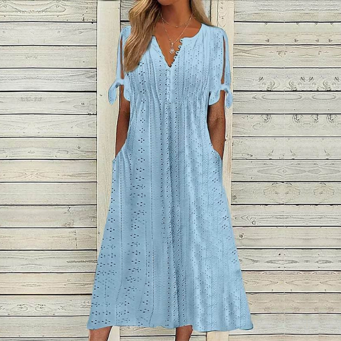 【🏆Producto de Venta Caliente】👗Vestido de color sólido simple y elegante
