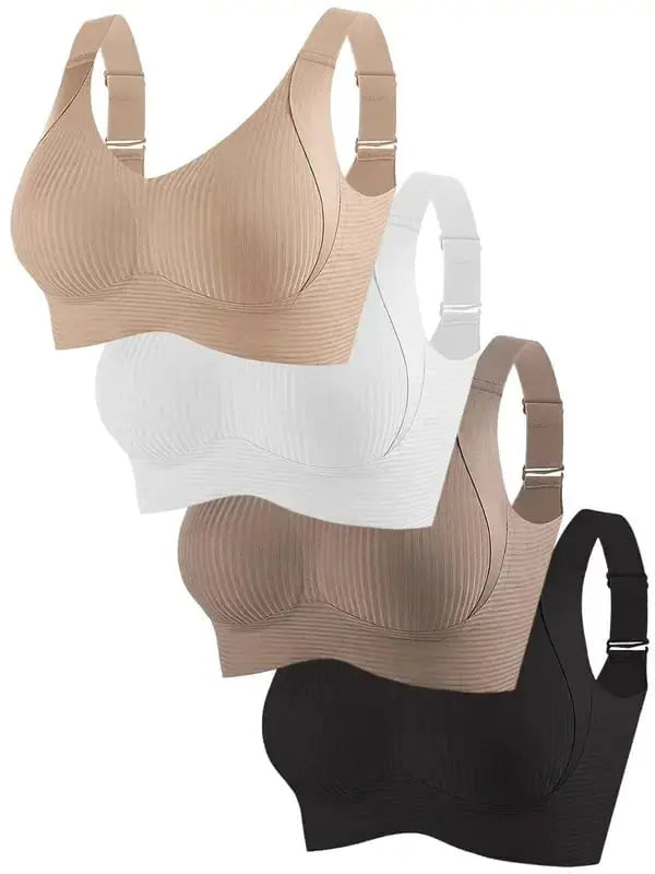 🧊[Paquete de 4] 🍃Sujetador de una pieza sin costuras ni aros para mujer - Transpirable y sin sudor ❤️ [40–95 kg]
