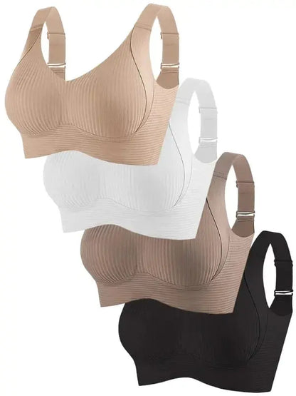 🧊[Paquete de 4] 🍃Sujetador de una pieza sin costuras ni aros para mujer - Transpirable y sin sudor ❤️ [40–95 kg]
